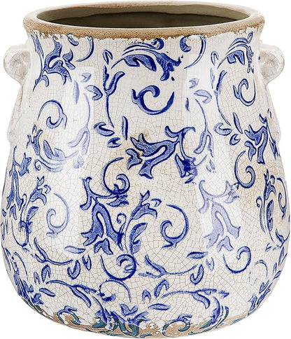 Vintage Plant Pot Rustic Planter Container with Drainage Hole Ceramic Ice Crack Flower Pot Decorative Planter for Indoor and Outdoor Tuscan Decor Vase Gardening Gift (Blue)