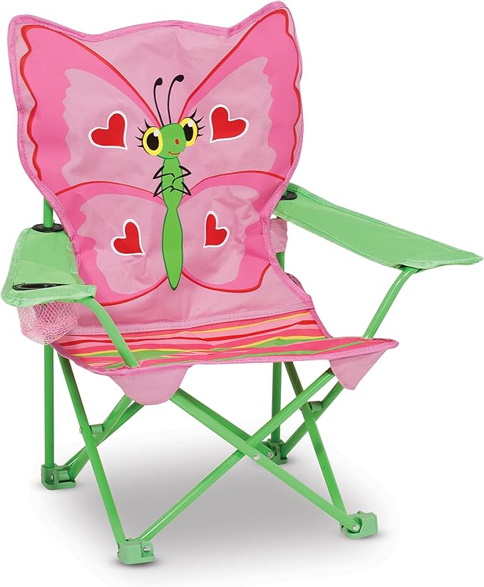 Kids Folding Chair with Butterfly Back, Cup Holder and Storage Bag