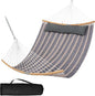 SUNCREAT Hammocks Portable Double Hammock with Curved Spreader Bar, 450 lbs Capacity, Heavy Duty Outdoor Hammock with Carrying Bag, Gray Stripes