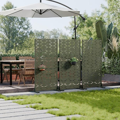 Casaphoria Metal Privacy Screen Outdoor, 60" x 30" W Freestanding Decorative Privacy Screen for Patio Deck Balcony Garden with Stable Base, Green-Brick