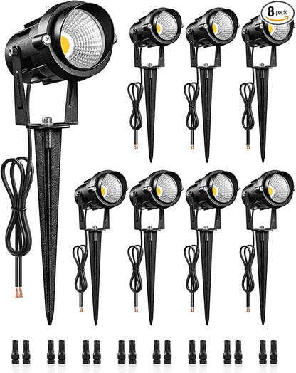 6W 700LM Low Voltage Landscape Lighting, 12V AC/DC 3000K Warm White LED Low Voltage Landscape Lights, IP65 Waterproof Outdoor Spotlights with Connectors for Garden Tree Yard 8 Pack W01SLP806