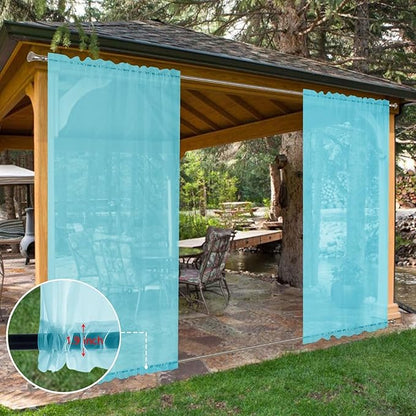 SpaceDresser Waterproof Outdoor Sheer Curtains for Patio - 2 Panels Rod Pocket Indoor Voile Sheer Curtain for Living Room,52W x 84L inch, Aqua