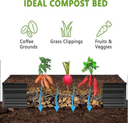 2PCS 12x4x1FT Galvanized Raised Garden Bed Kit,Vegetable Boxes-Rectangle Metal Flower Box,Large Planter Raised Beds Outdoor Garden for Planting,Fruit,Herb-Black