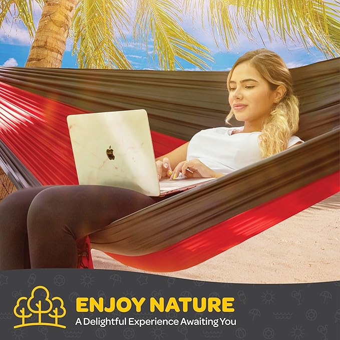Durable Hammock 550 lb Capacity, Nylon Camping Hammock Chair - Double or Single Sizes w/Tree Straps and Attached Carry Bag - Portable for Travel/Backpacking/Beach/Backyard (X-Large, Blue & Light Blue)