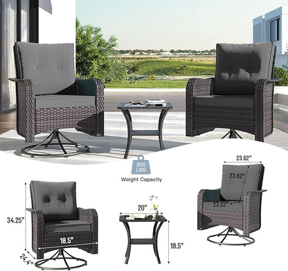 Kullavik 11 Pieces Outdoor Patio Furniture Set,PE Wicker Rattan Sectional Sofa Patio Conversation Sets with 43" 55000BTU Gas Propane Fire Pit Table,Swivel Rocking Chairs Set,Grey