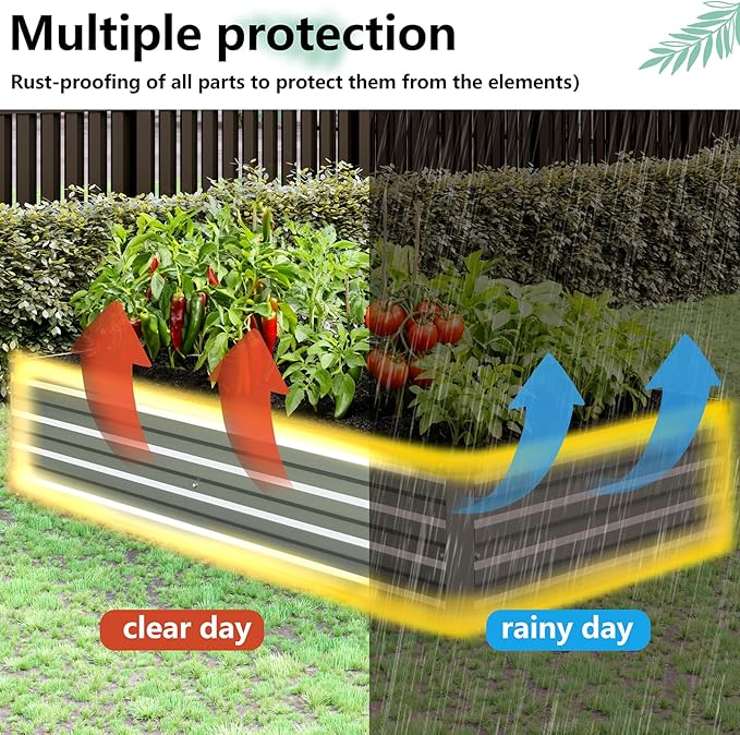 Vengarus 2 Pack 9x3x1FT Galvanized Raised Garden Bed Kit, Outdoor Metal Planter Box for Vegetables, Rectangular Steel Container, Easy Assembly (Silver)