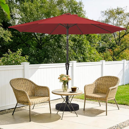 MEWAY 9ft Patio Umbrella Outdoor Table Umbrellas with Push Button Tilt and Crank, Market Umbrella 8 Sturdy Ribs for Deck, Garden, Pool and Backyard, Red