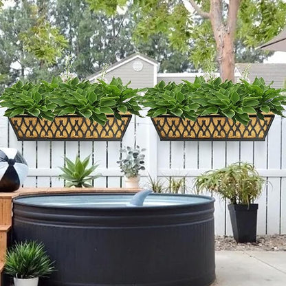 2 Pack 24 Inch Window Boxes Planters Railing Planter Box with Adjustable Brackets for Porch Fence Patio Balcony Hanging Flower Baskets with Coco Liners for Outdoor Garden Décor - Black