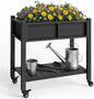 YITAHOME Raised Garden Bed, HIPS Poly Wood Elevated Planter Box with Shelf & Wheels for Mobility, Small Flower Box Stand for Patio Balcony Garden Backyard, Black