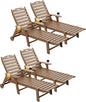 Carauci Lounge Chair Outdoor Set of 4, HDPE Chaise Lounge with Wheels, 5-Position Adjustable Backrest & 2 Cup Holders Patio Lounge Chair, All-Weather Pool Sun Lounger for Poolside, Backyard, Teak