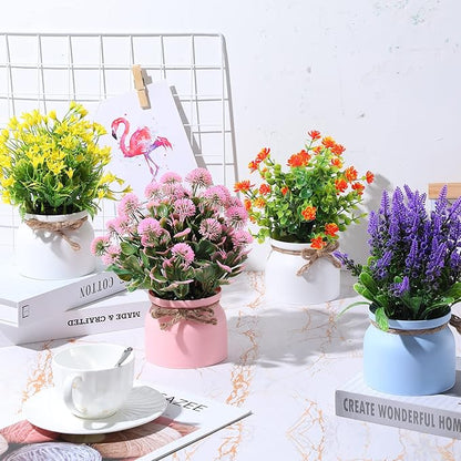 Cindeer 8 Pcs Large Artificial Potted Flowers Fake Potted Plants Plastic Faux Flowers for Home Decor Indoor Artificial Plants in Pots for Wedding Home Desk Tabletop Outdoor Office Kitchen (Romantic)