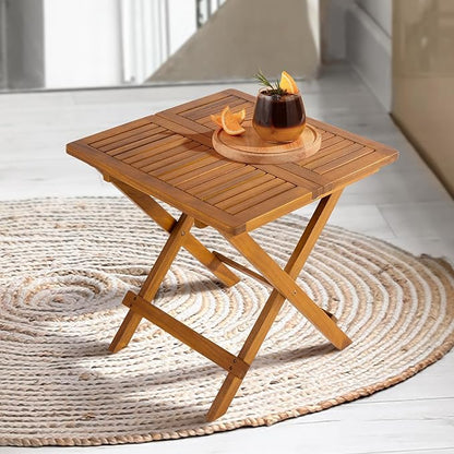 Idzo Mira Acacia Wood Folding Bistro Side Table Outdoor, 19.5 Inch x 19.5 Inch, Heavy Duty 200 Lbs Capacity Loading, Space-Saving for Garden & Balcony, No Assembly