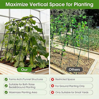 Cucumber Trellis for Raised Bed,U-Shape Garden Trellis for Climbing Plants Outdoor, Metal Arch Vegetables Trellis, Plant Support for Vine (Black, 47.2" Lx21.6 WX47.2 H-Medium)