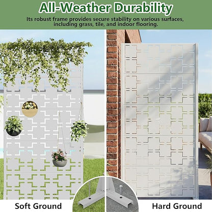 Casaphoria Metal Privacy Screen Outdoor, 60" H x 30" W Freestanding Decorative Privacy Screen for Patio Deck Balcony Garden with Stable Base, White-Square
