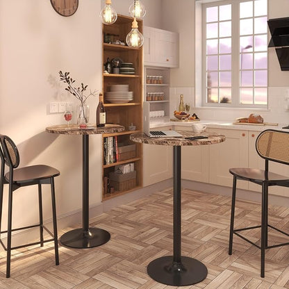 Furmax Bistro Pub Table Round Bar Height Cocktail Table for Home Bar, Round Bar Tables for Party, Dining Room, Living Room and Wedding, Metal Base MDF Top Obsidian, 40.6 Inch Height (4, Faux Marble)