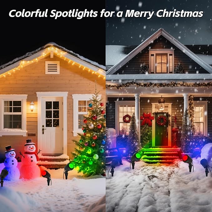Spotlight Outdoor – 120V Plug-in, 2700K Warm White LED Landscape Spot Lights with RGB 3 Lenses for Yard, Garden, Lawn&Tree Decor, IP67 Waterproof, Perfect for Holidays&Everyday (1 Pack, Black)