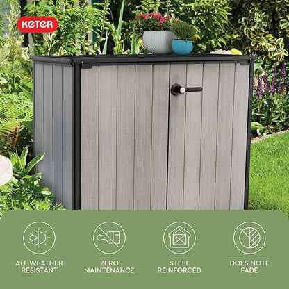 Keter Patio Store 4.6 x 4.0 ft. Resin Outdoor Storage Shed with Paintable and Drillable Walls for Customization-Perfect for Yard Tools and Pool Toys, Grey