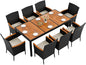Flamaker 9 Piece Patio Dining Set Outdoor Acacia Wood Table and Chairs with Soft Cushions Wicker Patio Furniture for Deck, Backyard, Garden