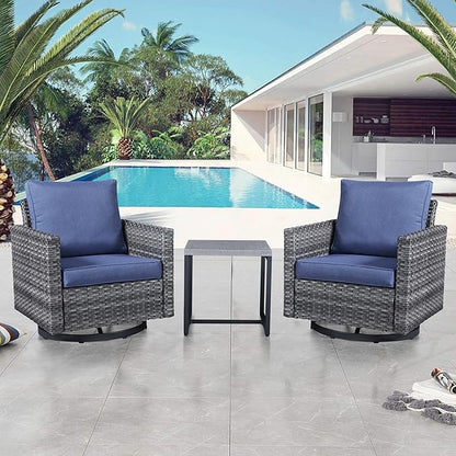 Belord Outdoor Bistro Set 3 Piece Wicker Swivel Rocker Patio Chairs, Oversize Outdoor Rattan Seating Set, Patio Swivel Glider Chairs Wicker Furniture with Metal Side Table for Outside Porch Backyard