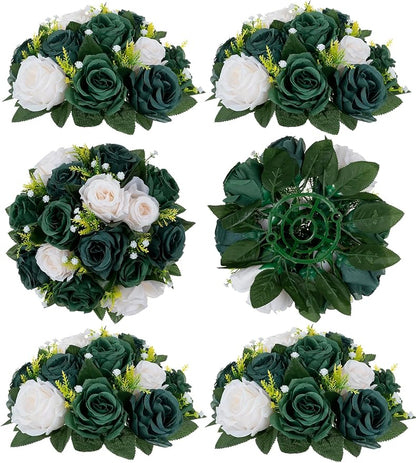 Artificial Flower Balls, Silk Rose Centerpieces in Green and Ivory