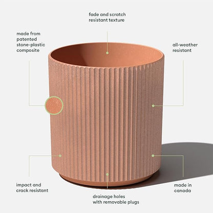 Veradek Demi Series Set of 3 Round Planters for Porch, Patio, Backyard | Durable Plastic-Stone Composite Material | Modern Décor for Tall Plants, Flowers
