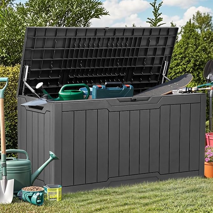 Deck Box 80 Gallon Resin Outdoor Storage with Lock Dark Gray
