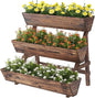 3-Tiers Wooden Raised Garden BedPlanter Box Gardening Outdoor Planter Box Patio Kit Tiered Planter Box Vertical Garden Planter Wood Plant Stand for Patio, Balcony, Freestanding (Carbonized L)