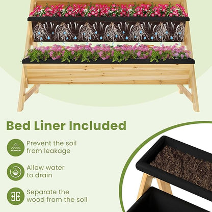 HAPPYGRILL 3-Tier Wooden Raised Garden Bed, Elevated Planter Box Kit with Legs & Liners for Flower Herb Vegetable, Indoor Outdoor Vertical Raised Bed for Gardening Patio Balcony Greenhouse