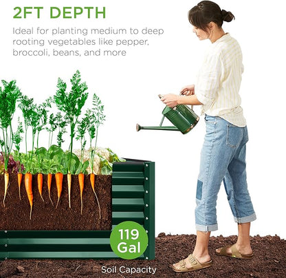 Best Choice Products 4x2x2ft Outdoor Metal Raised Garden Bed, Deep Root Box Planter for Vegetables, Flowers, Herbs, 119 Gallon Capacity, 100% Non Toxic Materials - Dark Green