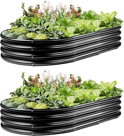 2 Pack Raised Garden Bed Kits, 4x2x1FT Black Oval Galvanized Outdoor Planter Beds, Easy Assembly Metal Raised Bed for Vegetables, Flowers & Herbs