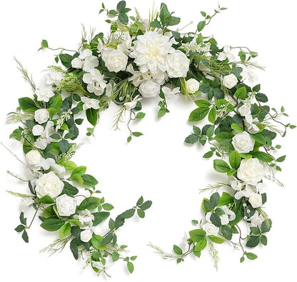 Artificial Flower Garland, 6 ft Eucalyptus Runner in White and Olive
