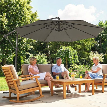 Outsunny 10 ft Offset Patio Umbrella with Cover, Round Hanging Cantilever Umbrella with 6-Position 360° Rotation, Crank Handle, Tilt, Cross Base, Heavy Duty Outdoor Umbrella for Garden