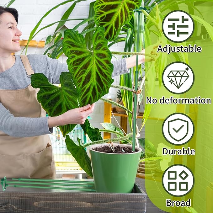 Extendable Plant Stakes,Adjustable Length from 14.3IN to 25IN Monstera Support Stakes with Clips,Sturdy Plant Stakes for Indoor Outdoor,Garden Sticks for Orchid,Tomato,Climbing Plants- 7Pack