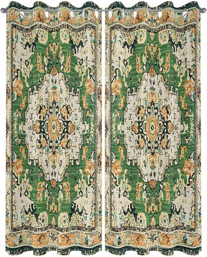 Ombre Green Boho Outdoor Curtains for Patio Waterproof, Grommet Privacy Curtain Drapes Weatherproof Outside Curtains for Porch GazeboPergola Cabana 2 Panel 54x84inch Vintage Ethnic Tribal Geometric
