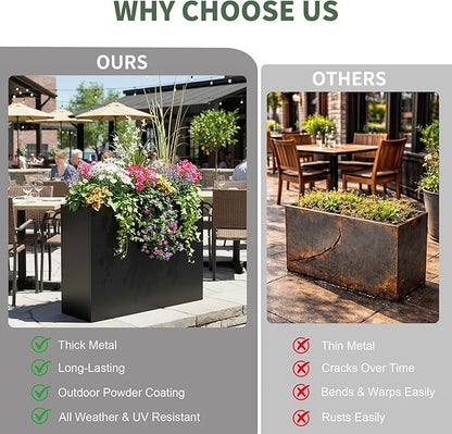 Tall Metal Planter for Outdoor Plants,38"Lx13"Wx30"H All-Weather Durable Plant Box,Large Rectangular Planter with Drainage Holes & Removable Shelf,Modern Decor for Tall Small Plants, Trees, Flowers