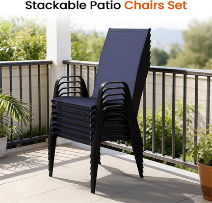 JEAREY Patio Dining Chairs Set of 4, Outdoor Stackable Dining Furniture Set, All Weather Dining Set for Lawn, Garden, Backyard, Poolside, Navy Blue