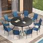 VICLLAX Large Patio Dining Furniture Set, Outdoor Dining Set for 10-60" Round Outdoor Table and Patio Stackable Chairs, Black Tabletop and Blue Fabric