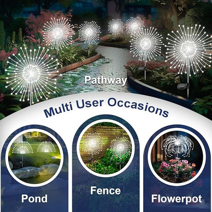 Solar Garden Lights Outdoor, 6 Pack 120 LED Twinkling Firework Lights Decorative with 2 Modes, Outdoor Waterproof Solar Starburst Light for Outside Yard Pathway Garden Decor, White