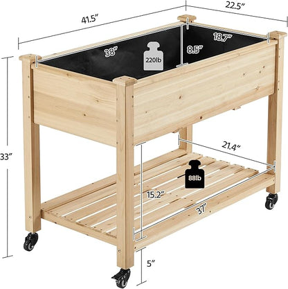 Yaheetech 42x23x33in Wooden Raised Garden Bed with Wheels Horticulture Flower Planter Boxes Elevated Vegetables Growing Bed for Grow Herbs and Vegetables, 2 PCS
