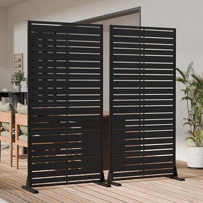 Casaphoria Metal Privacy Screen Outdoor, 72" H x 35" W Freestanding Decorative Privacy Screen for Patio Deck Balcony Garden with Stable Base, Black-Benjamin