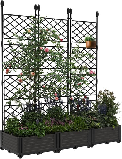 IDEALHOUSE Raised Garden Bed Kit with Trellis, Vertical Metal Planter Box for Small Space, Balcony Privacy Screen for Climbing Plants & Flowers, Patio Vertical Gardening Solution, Black