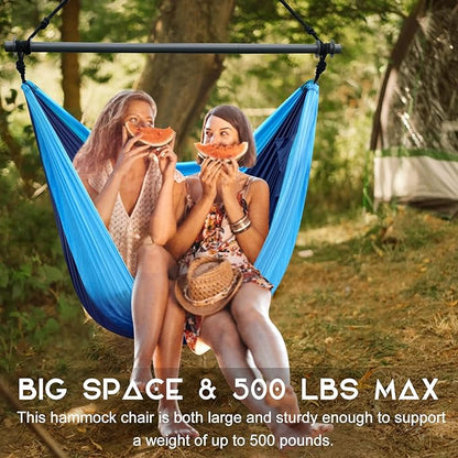 Hammock Chair, Portable Outdoor Hanging Rope Swing, Max 500 Lbs, Collapsible and Lightweight Nylon Parachute Hammocks Chair for Indoor, Backpacking, Travel, Backyard, Patio, Hiking (Navy,Blue)