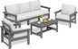 SERWALL HDPE Patio Conversation Set, 6-piece Sectional Outdoor Furniture Set, All Weather Outdoor Couch Set Patio Furniture Set for Deck, Lawn, Grey Frame with Khaki Cushion