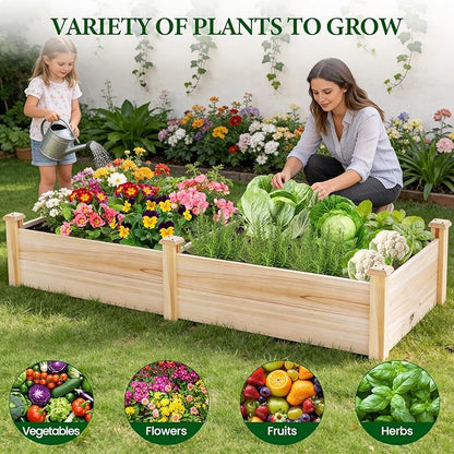 MIXC 8×2ft Wooden Horticulture Raised Garden Bed Divisible Elevated Planting Planter Box for Flowers/Vegetables/Herbs in Backyard/Patio Outdoor, Natural Wood