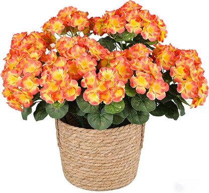 Artificial Fall Flowers for Outdoors, 6 Bundles Realistic Silk Fake Geraniums, No Fade Autumn Faux Plants for Hanging Baskets, Window Boxes, Planters - Porch, Patio, Garden Decor(Sunset)