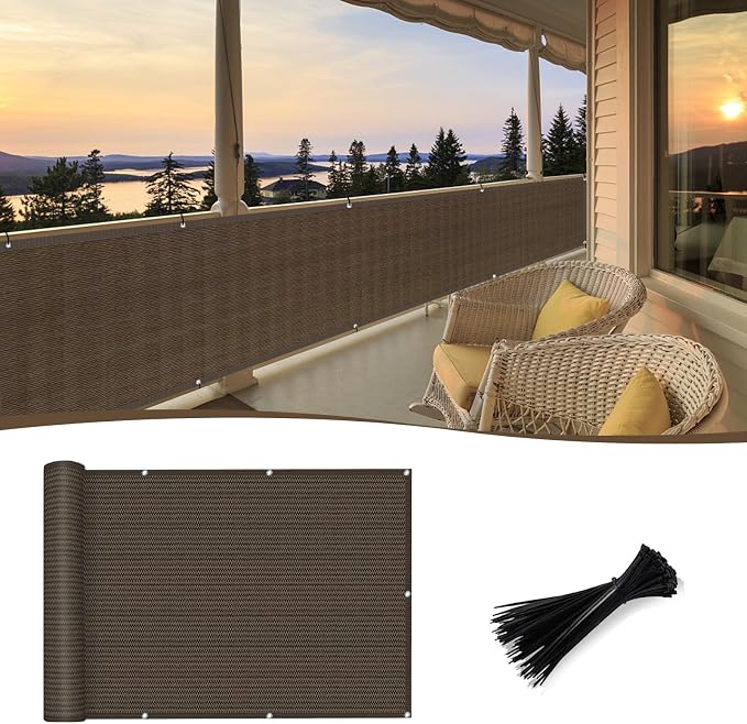 SUNNY GUARD Customized 2'6''x10' Brown Balcony Privacy Screen, 90% Shade by SUNNYGUARD