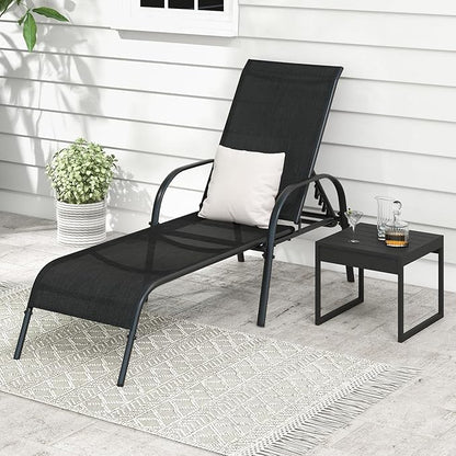 Giantex 2 Pack Patio Lounge Chair, Outdoor Chaise Lounge with 5 Adjustable Backrest, Sturdy Steel Frame, Sunbathing Recliner, Beach Chair, Tanning Chair for Outside, Yard, Balcony, Pool Chairs, Black