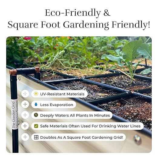 The Garden Grid | Pre-Assembled Raised Garden Bed Irrigation System – Waters Every Plant Evenly, 1-Minute Setup, Hassle-Free Design Lasts 5–10x Longer Than Drip Kits | USA-Made | 3x3 (33.5"x33.5")
