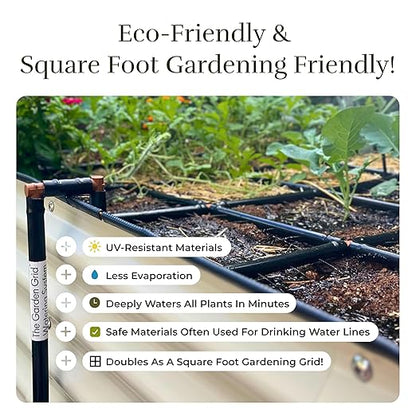 The Garden Grid | Pre-Assembled Raised Garden Bed Irrigation System – Waters Every Plant Evenly, 1-Minute Setup, Hassle-Free Design Lasts 5–10x Longer Than Drip Kits | USA-Made | 3x3 (33.5"x33.5")