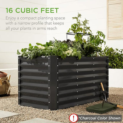 Best Choice Products 4x2x2ft Outdoor Metal Raised Garden Bed, Deep Root Box Planter for Vegetables, Flowers, Herbs, 119 Gallon Capacity, 100% Non Toxic Materials - Wood Grain